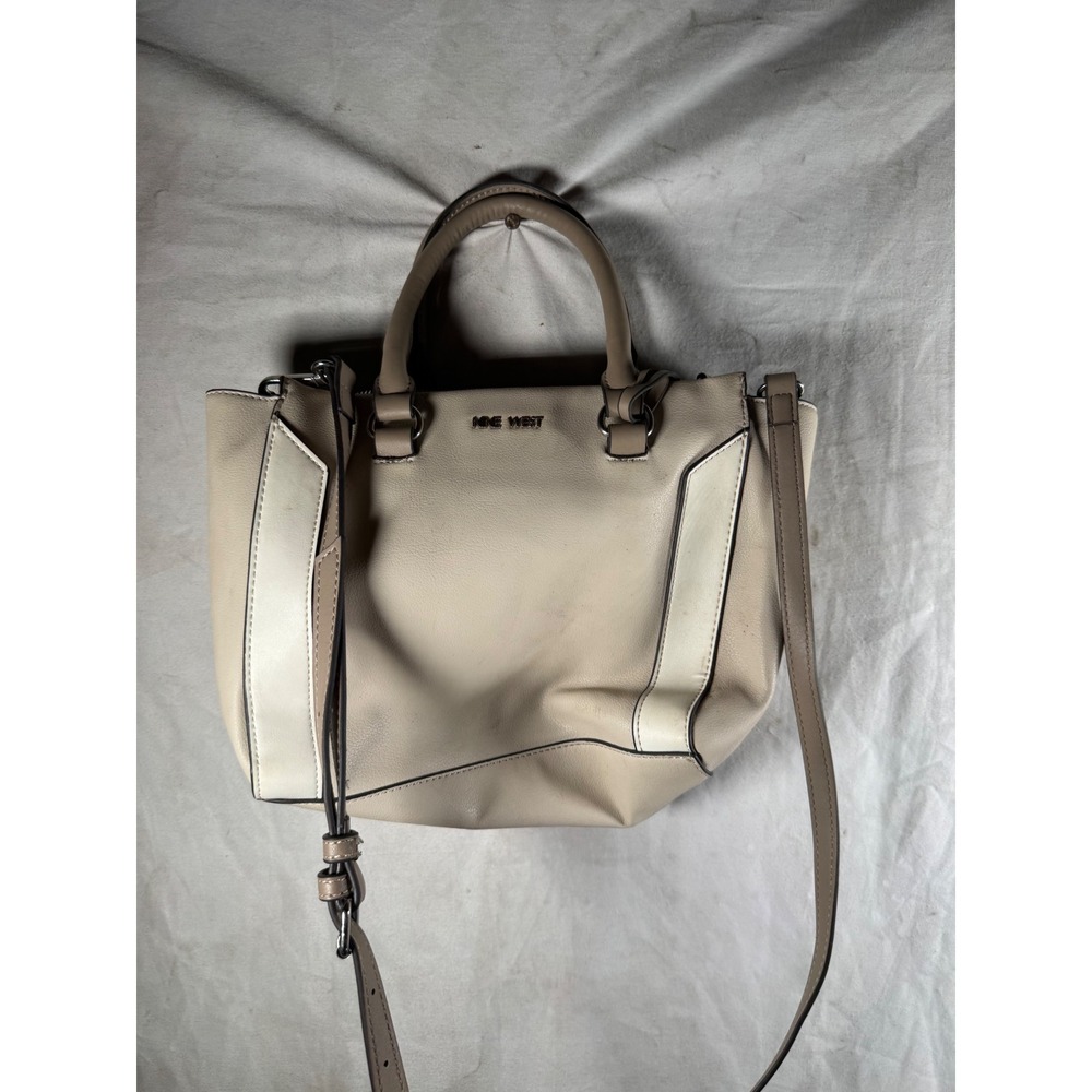 Nine West Cream Beige Colorblock Vegan Leather Satchel Crossbody Handbag Womens